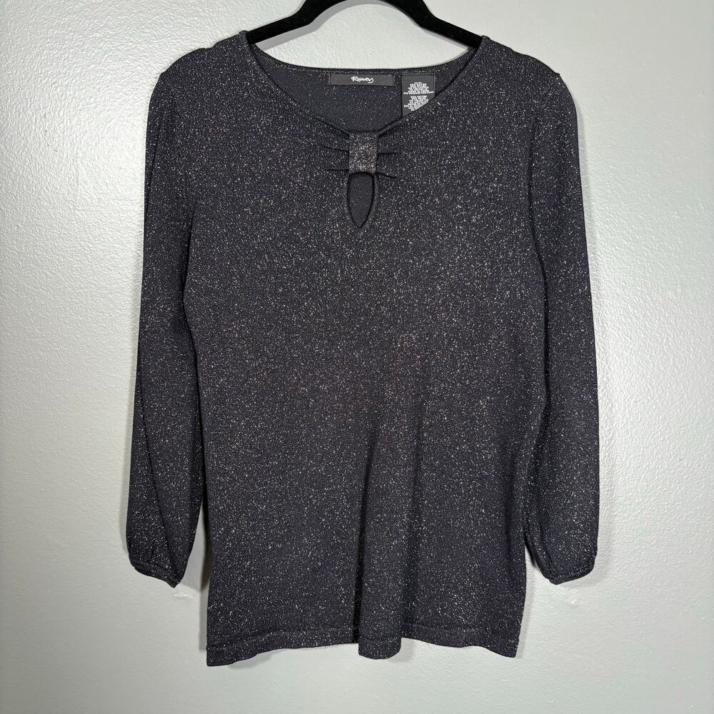 Raisey Women's Black & Gold Metallic Retro Glam Knit Top - Size Medium - Whimsy